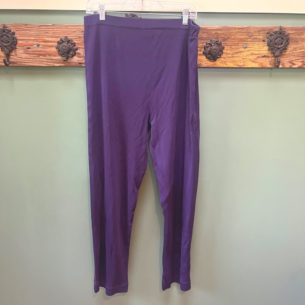 Misook Women Purple Knit Straight Leg Pants High Rise Elastic Waist Size L